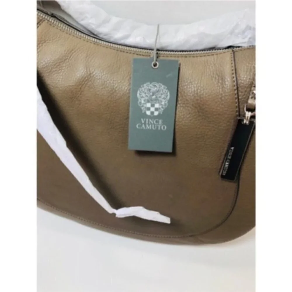 Vince Camuto Womens Brown Leather Large Hobo Shoulder Handbag New